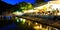 People dining at taverna at Agnontas beach, Skopelos, Greece