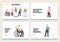 People with disability concept of landing pages set with person on wheelchair, blind and dwarf