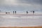 People and Dogs experiencing the large Southerly Swell at the Beach