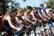 People doing exercise on a bike in Izvor park