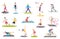 People doing sport exercises vector illustration set, cartoon flat man woman sportsman characters training, sport