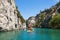 People doing standing paddle in Gorge du Verdon canyon river in