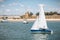 People dressed as sailor taking a boat lesson on the Ria Formosa, Tavira, Portugal