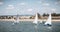 People dressed as sailor taking a boat lesson on the Ria Formosa, Tavira, Portugal