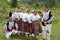 People dressed with traditional Bulgarian authentic folklore clothes