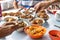 People eating variety of authentic bak kut teh, popular Chinese food in Klang, Malaysia