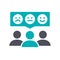 People with emotions in chat bubble colored icon. Client satisfaction, happy customers, positive feedback symbol