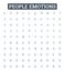 People emotions vector line icons set. Joyful, Sad, Content, Excited, Afraid, Bitter, Loving illustration outline