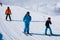 People enjoy ski and snowboard for winter holiday in Alps, Les Arcs 2000, Savoie, France, Europe