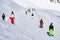 People enjoy ski and snowboard for winter holiday in Alps, Les Arcs 2000, Savoie, France, Europe