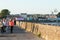 People enjoy the sun at Porthcawl, South Wales, UK.