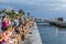 People enjoy the sunset point at Mallory square in Key Wes