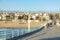 People enjoy the sunset at scenic beach and pier at Manhattan Beach near Los Angeles