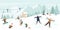 People enjoy winter sports on snow xmas mountain landscape