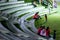 People enjoying at the amphitheater at the dravyavati river proj