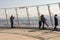 People enjoying in the areal view of Beijing from Olympic Park Observation Tower