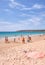 People enjoying beach at playa de bolonia, CÃ¡diz. August 2020. Turquoise water spanish andalusian coast