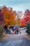 People enjoying fall festivities at an orchard