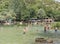 People enjoying the summer in the Kravice Waterfalls in Bosnia and Herzegovina.