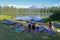People enjoying a sunny summer afternoon on Scott Lake, Oregon.