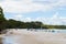 People enjoying the sunny weather at Galamban Green Patch beach in Jervis Bay, Booderee National Park, NSW, Australia