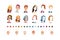 People face set creator. Flat icon. Person avatar illustrations. Young woman. Cartoon style, isolated . Different skin and h