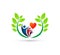 People family care logo with heart shape icon winning happiness health together team success wellness health symbol