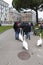 People feeding swans with bread