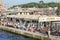 People on the ferry port of Eminonu. Sea transport and city lines ferry.