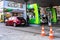 People filling their car tanks at MOL petrol gasoline station in Bucharest, Romania, 2020