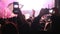 People Filming Rock Concert on Smartphones, Silhouettes Crowd of Fans Dancing