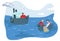 People fishing in sea, simple cartoon characters, vector illustration