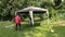 People fix garden tent bower long metal legs