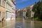 People on the flooded Meissen street during flooding