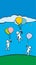 People flying on balloons. Symbol of success. Vector flat drawn design