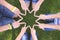 People forming star shape with their fingers. Children have combined hands together. Team work. Unity concept.