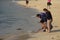 People found a jellyfish thrown on the sand on the shore