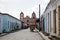 People in front of the Carmen church on colonial Camaguey, Cuba