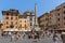 People in front of Fountain in front of Pantheon in city of Rome, Italy