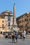 People in front of Fountain in front of Pantheon in city of Rome, Italy