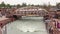 People on the Ganga river embankment, Har Ki Pauri. Har Ki Pauri is a famous ghat on the banks of the Ganges in Haridwar.