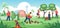 People in garden. Cartoon farmers and gardeners working together, plant crops and flowers, work in soil. Vector