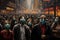 People in gas masks in New York City, USA. 3D rendering, Celebrate resilience and unity during the COVID-19 pandemic, AI Generated