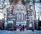 People at the gate of the Church of the Savior on spilled blood in St. Petersburg, Russia