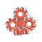 People with gear icon in comic style. Person cogwheel cartoon vector illustration on white isolated background. Teamwork splash