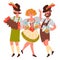 People in German costume with Oktoberfest beer mugs flat  illustration isolated