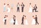 People get married set. Man in tuxedo and woman white dress cutting wedding cake romantic pair dance hall bride dresses