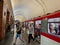 People getting off tube in Rustaveli Metro Station, Tbilisi, Georgia, 23.07.2022.
