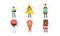People In Giant Costumes Of Different Kinds Of Junk Food Set Of Vector Illustrations