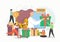 People giving gifts for customers online shoppers, vector flat illustration